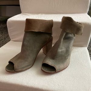 Free People Taupe Suede Peep Toe Booties Block Heel